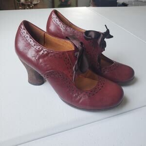 Naya Jada Shoes Wiomsigoth Womens 6.5 Red Leather Mary Jane Lace Up Victorian